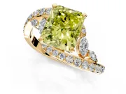 Solitaire Engagement Ring Setting for Fancy Yellow Radiant Cut Center with Pave Bypass Twist Band and Prong Head in Yellow Gold