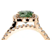 Halo Engagement Ring Setting for Fancy Green Cushion Cut Center with Double Pave Split Shank and Prong Head in Rose Gold
