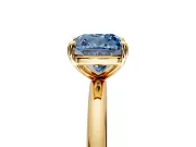 Low-Set Solitaire Engagement Ring Setting for Fancy Blue Cushion Cut Center with Thin Plain Band and Prong Head in Yellow Gold
