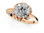 Floral Frame Engagement Ring Setting for Round Cut Center with Accent Clusters and Prong Head in Rose Gold