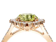 Sunburst Halo Engagement Ring Setting for Fancy Yellow Round Cut Center with Pave Band and Prong Head in Rose Gold