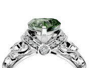 Solitaire Engagement Ring Setting for Fancy Green Heart-Shaped Center with Filigree Band and Prong Head in White Gold