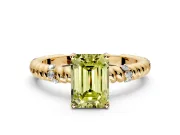 Rope Engagement Ring Setting for Fancy Yellow Emerald Cut Center with Accent Shoulders and Prong Head in Yellow Gold