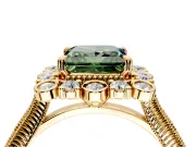 Milgrain Halo Engagement Ring Setting for Fancy Green Princess Cut Center with Bezel Point Accents and Prong Head in Yellow Gold