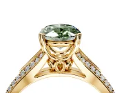 Solitaire Engagement Ring Setting for Fancy Green Oval Center with Pave Rail Split Shank and Prong Head in Yellow Gold