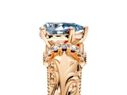 Solitaire Engagement Ring Setting for Fancy Blue Pear-Shaped Center with Filigree Accent Basket and Prong Head in Rose Gold