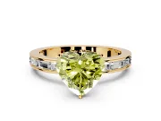 Solitaire Engagement Ring Setting for Fancy Yellow Heart-Shaped Center with Channel Baguette Band and Prong Head in Yellow Gold