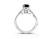 Solitaire Engagement Ring Setting for Fancy Black Oval Center with Pave Rail Split Shank and Prong Head in Sterling Silver