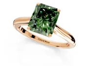 Solitaire Engagement Ring Setting for Fancy Green Radiant Cut Center with Narrow Cathedral Band and Prong Head in Rose Gold