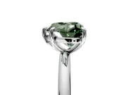 Low-Set Solitaire Engagement Ring Setting for Fancy Green Heart-Shaped Center with Thin Plain Band and Prong Head in Sterling Silver