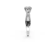 3 Stone Engagement Ring Setting for Cushion Cut Center with Pave Split Shank and Prong Head in Sterling Silver