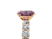 Shared-Prong Engagement Ring Setting for Fancy Pink Emerald Cut Center with Graduated Accents and Prong Head in Rose Gold