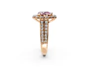 Large Accent Halo Engagement Ring Setting for Fancy Pink Pear-Shaped Center with Pave Split Shank and Prong Head in Rose Gold