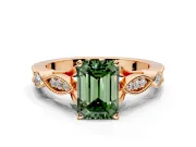 Solitaire Engagement Ring Setting for Fancy Green Emerald Cut Center with Marquise and Bezel Accents and Prong Head in Rose Gold
