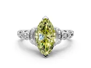Solitaire Engagement Ring Setting for Fancy Yellow Marquise Center with Filigree Band and Prong Head in White Gold