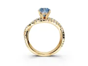 Solitaire Engagement Ring Setting for Fancy Blue Cushion Cut Center with Woven 3-Strand Pave Band and Prong Head in Yellow Gold