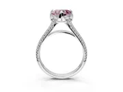 Solitaire Engagement Ring Setting for Fancy Pink Heart-Shaped Center with Accented Split Shank and Prong Head in White Gold