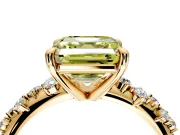 Solitaire Engagement Ring Setting for Fancy Yellow Asscher Cut Center with Trailing Leaf Accent Band and Prong Head in Yellow Gold