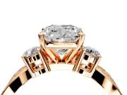 3 Stone Engagement Ring Setting for Cushion Cut Center with Pave Twist Band and Prong Head in Rose Gold