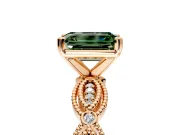 Solitaire Engagement Ring Setting for Fancy Green Emerald Cut Center with Marquise Panel Band and Prong Head in Rose Gold