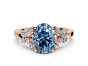 Solitaire Engagement Ring Setting for Fancy Blue Oval Center with Marquise Flower Shoulders and Prong Head in Rose Gold