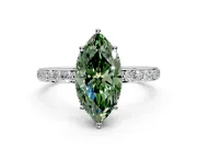 Hidden Halo Engagement Ring Setting for Fancy Green Marquise Center with Pave Band and Prong Head in Sterling Silver