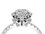 Halo Engagement Ring Setting for Cushion Cut Center with Openwork Halo, Pave Band and Prong Head in Platinum