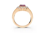 Halo Engagement Ring Setting for Fancy Pink Asscher Cut Center with Milgrain Channel Band and Prong Head in Rose Gold