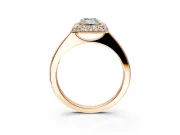 Halo Engagement Ring Setting for Emerald Cut Center with Plain Tapered Band and Prong Head in Rose Gold