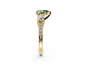 3 Stone Engagement Ring Setting for Fancy Green Pear-Shaped Center with Crossover Basket, Pave Band and Prong Head in Yellow Gold