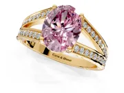 Split Shank Engagement Ring Setting for Fancy Pink Oval Center with Pave Split Shank and Prong Head in Yellow Gold
