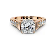 Solitaire Engagement Ring Setting for Cushion Cut Center with Pave Cathedral Shoulders and Prong Head in Rose Gold