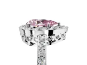 Halo Engagement Ring Setting for Fancy Pink Pear-Shaped Center with Heart-Shaped Openwork, Pave Band and Prong Head in Platinum
