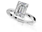 Solitaire Engagement Ring Setting for Emerald Cut Center with Thin Rounded Plain Band and Prong Head in Platinum
