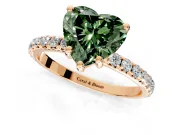 Solitaire Engagement Ring Setting for Fancy Green Heart-Shaped Center with Micro Pave Band and Prong Head in Rose Gold