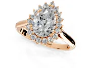 Starburst Halo Engagement Ring Setting for Pear-Shaped Center with Thin Round-Wire Band and Prong Head in Rose Gold