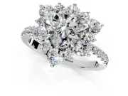 Floral Halo Engagement Ring Setting for Heart-Shaped Center with Pave Accents and Prong Head in Sterling Silver