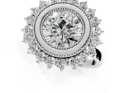 Halo Engagement Ring Setting for Round Cut Center with Milgrain Bezel Rim, Plain Band and Prong Head in Platinum