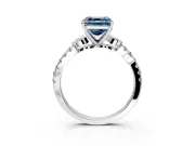 Leaf Motif Engagement Ring Setting for Fancy Blue Asscher Cut Center with Pave Band and Prong Head in Sterling Silver