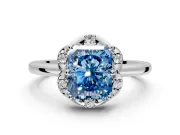 Floral Frame Engagement Ring Setting for Fancy Blue Radiant Cut Center with Accent Clusters and Prong Head in White Gold
