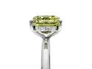 Hidden Halo Engagement Ring Setting for Fancy Yellow Asscher Cut Center with Thin Rounded Band and Prong Head in Sterling Silver
