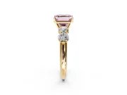5 Stone Engagement Ring Setting for Fancy Pink Asscher Cut Center with Graduated Accents and Prong Head in Yellow Gold