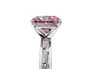 Solitaire Engagement Ring Setting for Fancy Pink Radiant Cut Center with Channel Baguette Band and Prong Head in White Gold