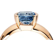Tension Engagement Ring Setting for Fancy Blue Princess Cut Center with Wide Flat Band and Tension Head in Rose Gold