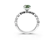 Solitaire Engagement Ring Setting for Fancy Green Oval Center with Beaded Bezel Station Band and Prong Head in Sterling Silver