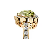 Halo Engagement Ring Setting for Fancy Yellow Heart-Shaped Center with Heart-Shaped Openwork, Pave Band and Prong Head in Yellow Gold