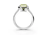 Halo Engagement Ring Setting for Fancy Yellow Asscher Cut Center with Knife Ridge Cathedral Band and Prong Head in Platinum