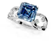 Solitaire Engagement Ring Setting for Fancy Blue Asscher Cut Center with Criss-Cross Accent Band and Prong Head in White Gold
