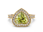 Halo Engagement Ring Setting for Fancy Yellow Heart-Shaped Center with Milgrain Pave Band and Bezel Head in Yellow Gold