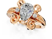 Solitaire Engagement Ring Setting for Pear-Shaped Center with Twisted Band and Scroll Prong Head in Rose Gold